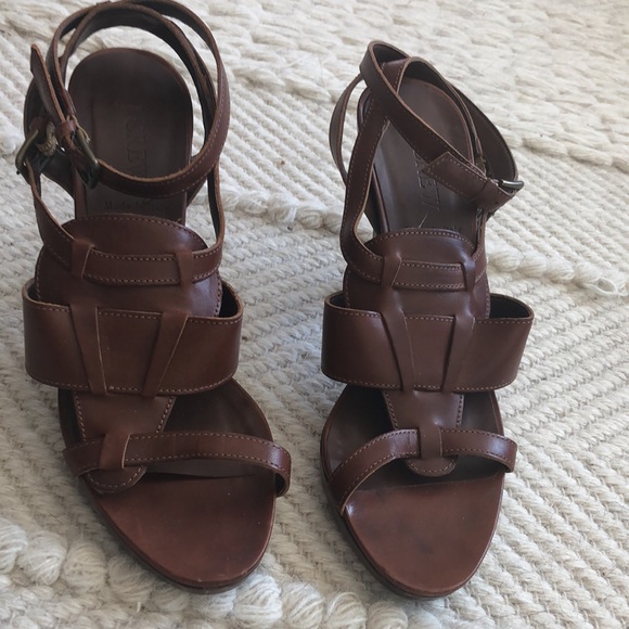 J Crew brown leather high heeled shoes Sz 8 1/2 - Picture 4 of 7